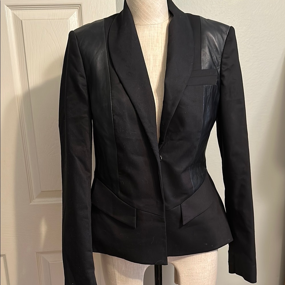 Alice + Olivia Black Blazer with Leather Panels